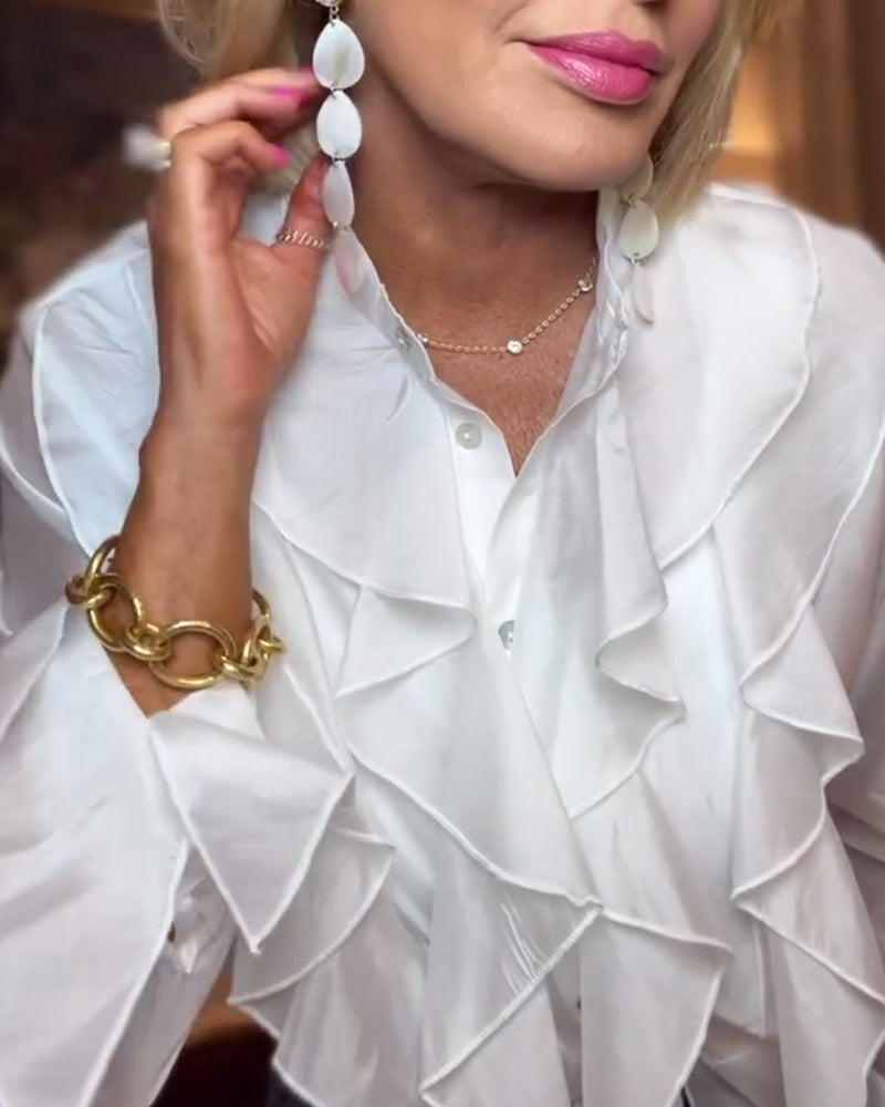 Elegante camicetta a balze in tinta unita