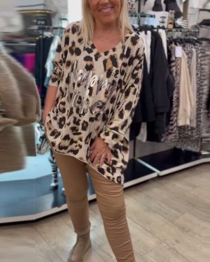 Leopard letter print casual top