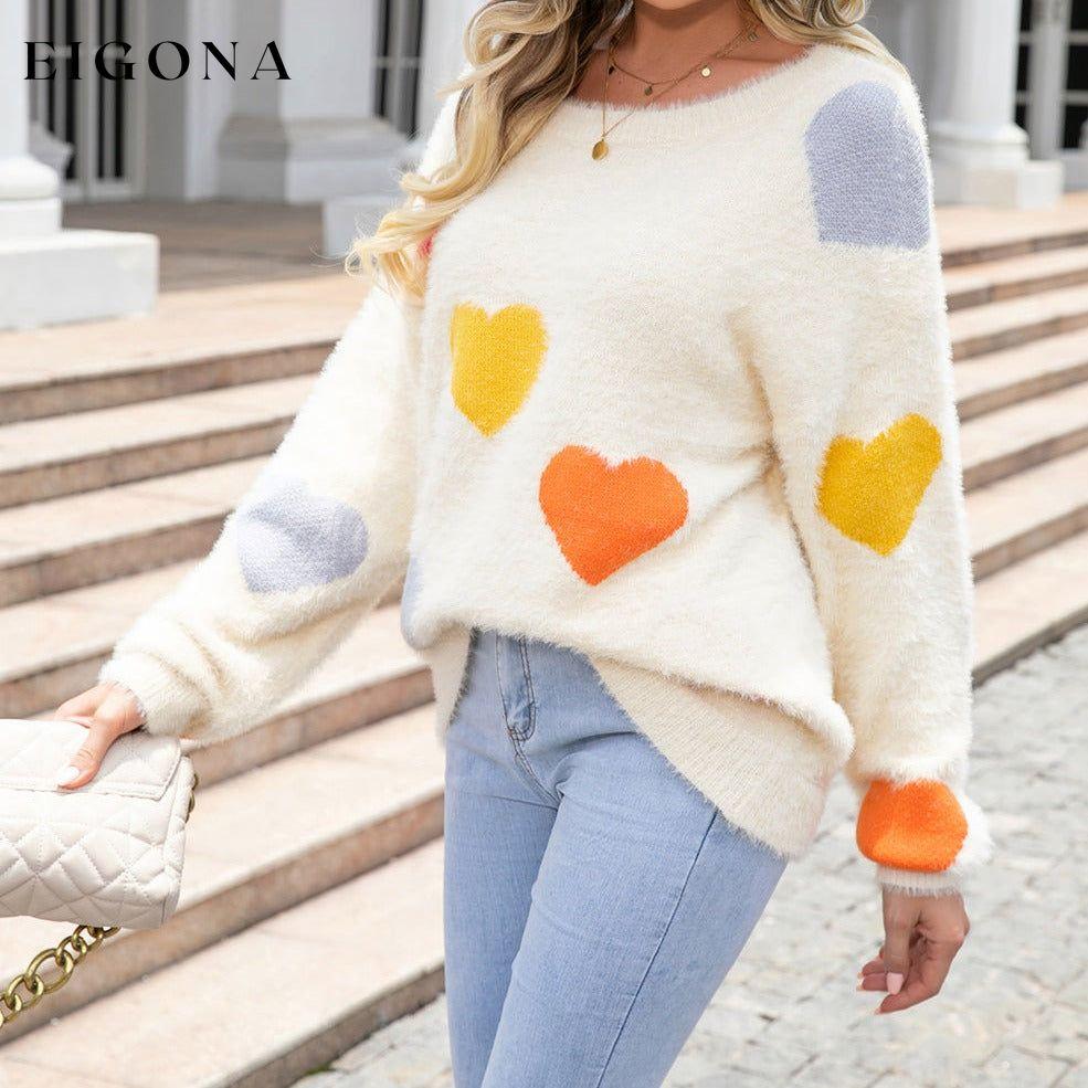 Heart Pattern Round Neck Long Sleeve Sweater clothes Ship From Overseas Sweater sweaters Sweatshirt trend Y.S.J.Y