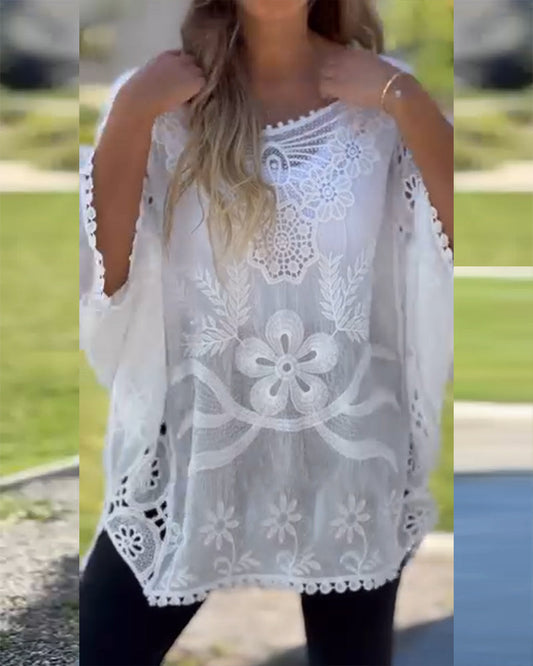 Batwing Sleeve Lace Panel Blouse