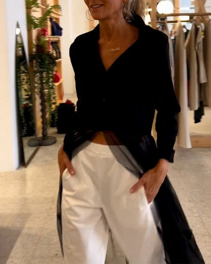 Modisches, fließendes Mesh-Longshirt