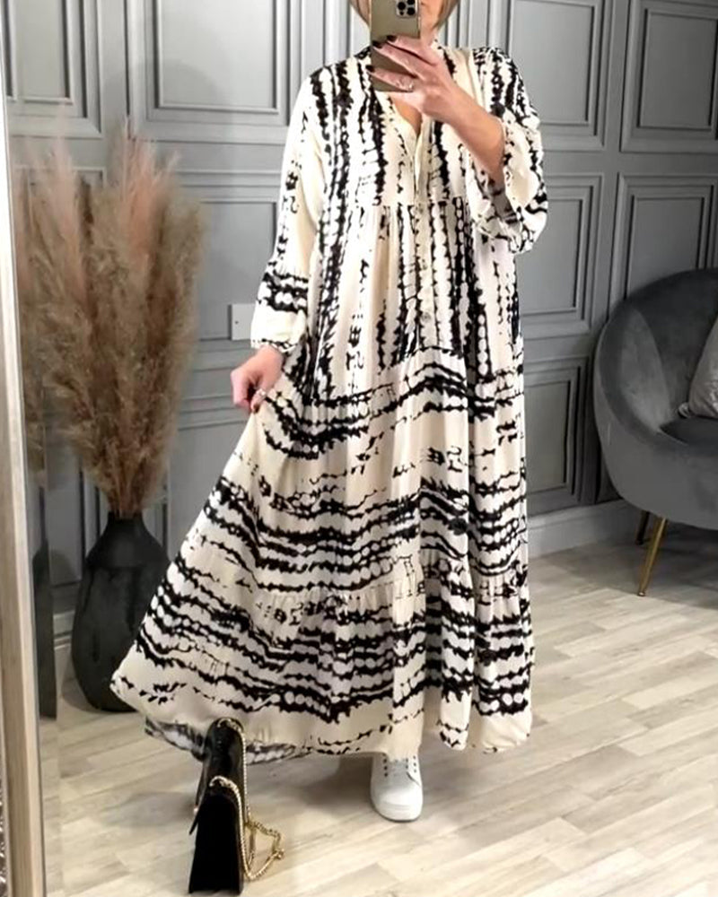 Contrast print bell sleeve casual dress 202466 casual dresses spring summer