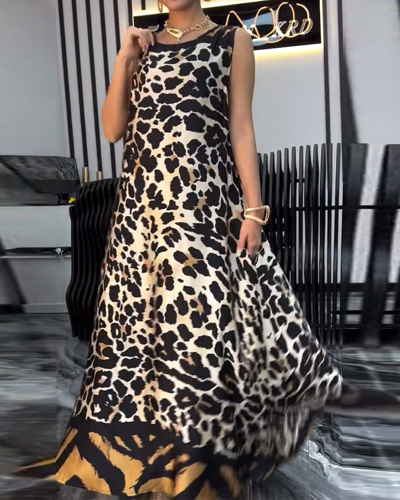 Elegant Sleeveless Leopard Print Dress