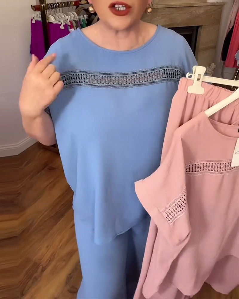 Ruffle Sleeve Round Neck Casual Set