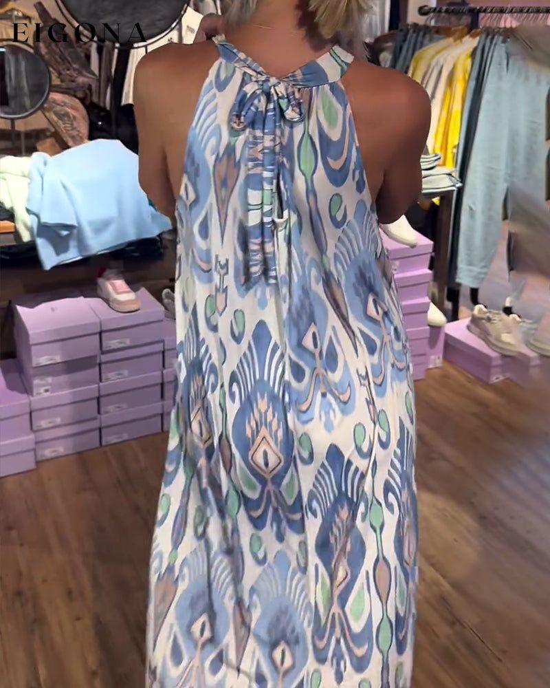 Elegant printed sleeveless halter neck long dress casual dresses summer