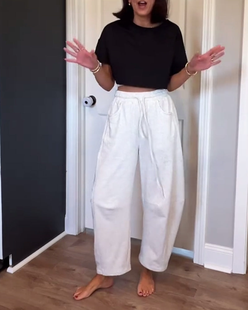 Casual Drawstring Scimitar Pants
