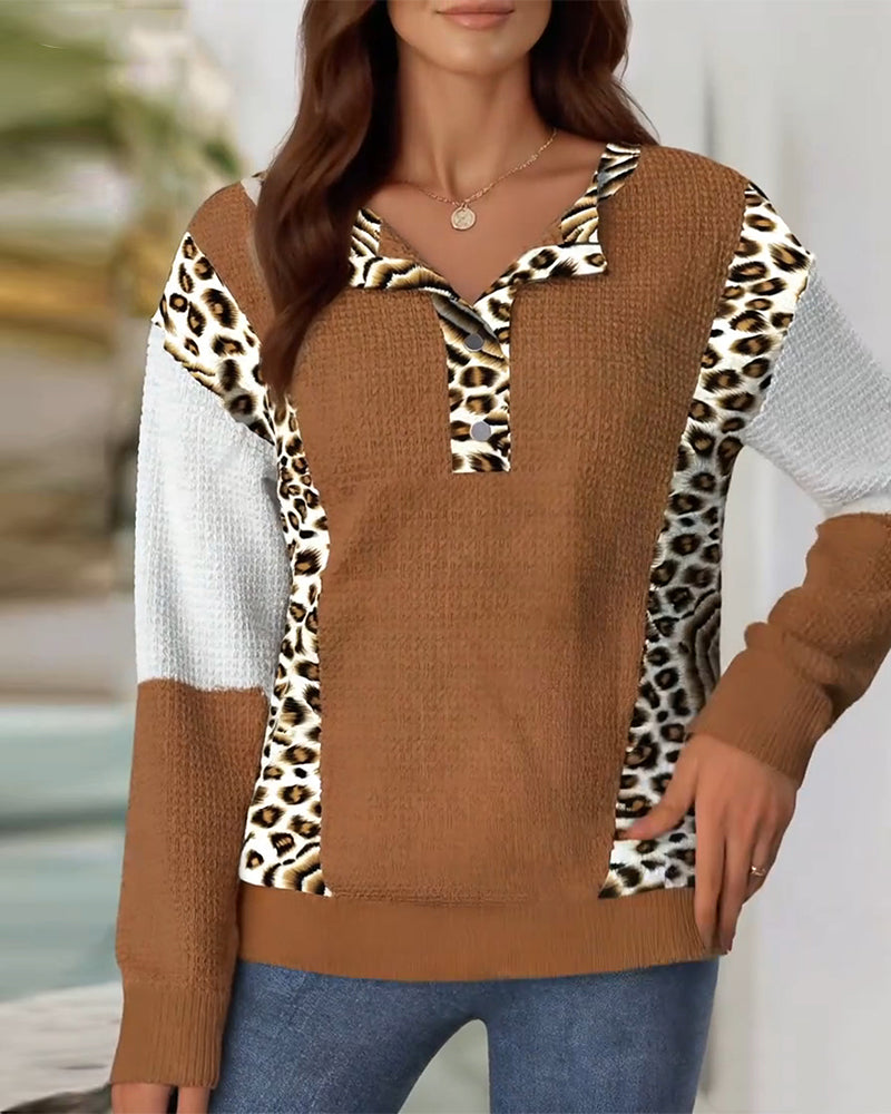 Contrast Color Leopard Print Sweatshirt