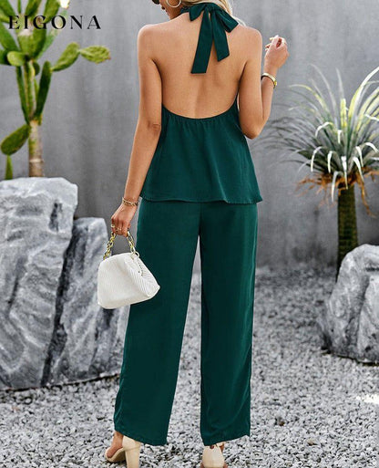 Halter Neck Top and Straight Leg Pants Set clothes DY sets Ship From Overseas trend