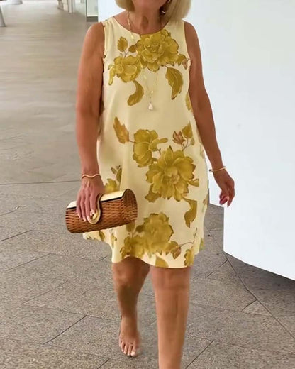 Large Floral Sleeveless Shift Dress