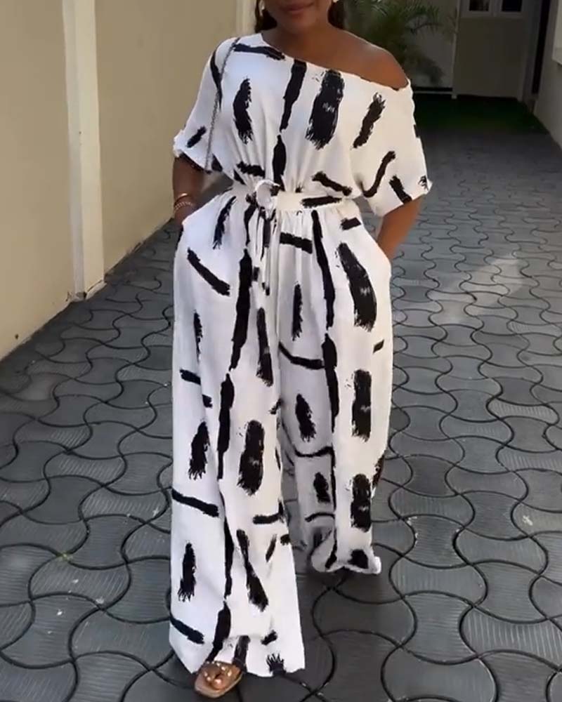 Ink Print Wide-Leg Jumpsuit