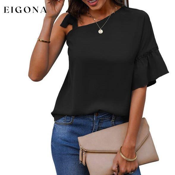 Women's fashion diagonal collar Ruffle Sleeve Chiffon Top clothes off the shoulder shirt shirt shirts short sleeve short sleeve shirt short sleeve top tops Tops/Blouses