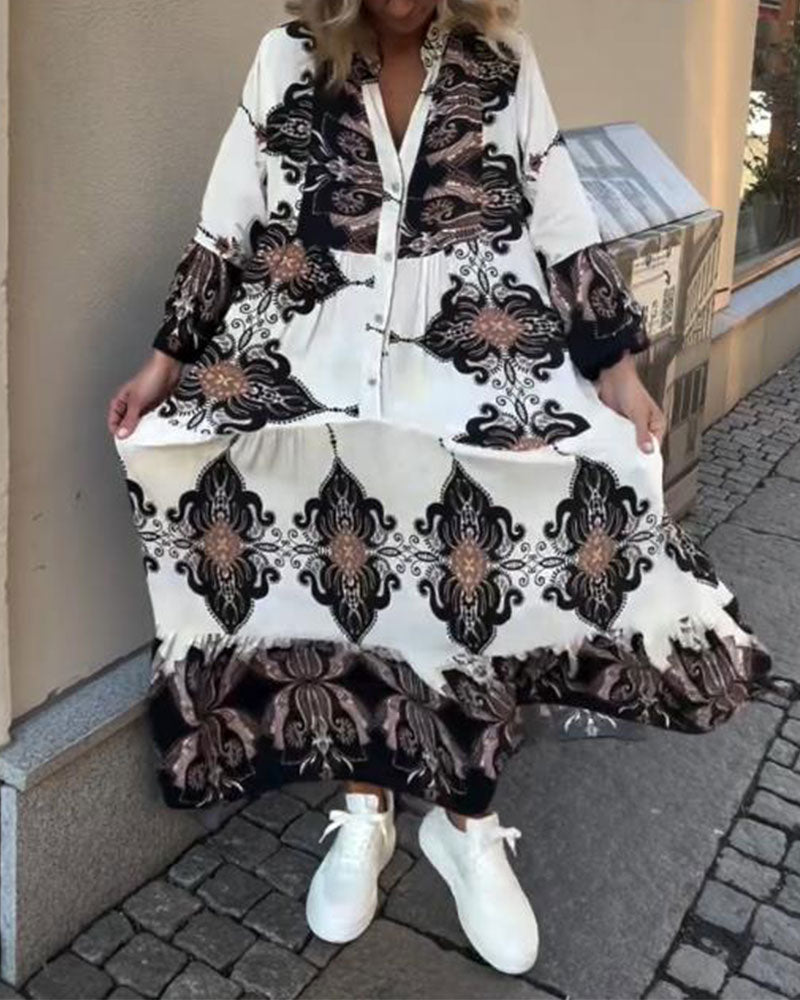 Trumpet Sleeve Stand Collar Retro Dress