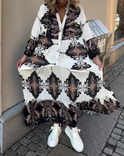 Trumpet Sleeve Stand Collar Retro Dress