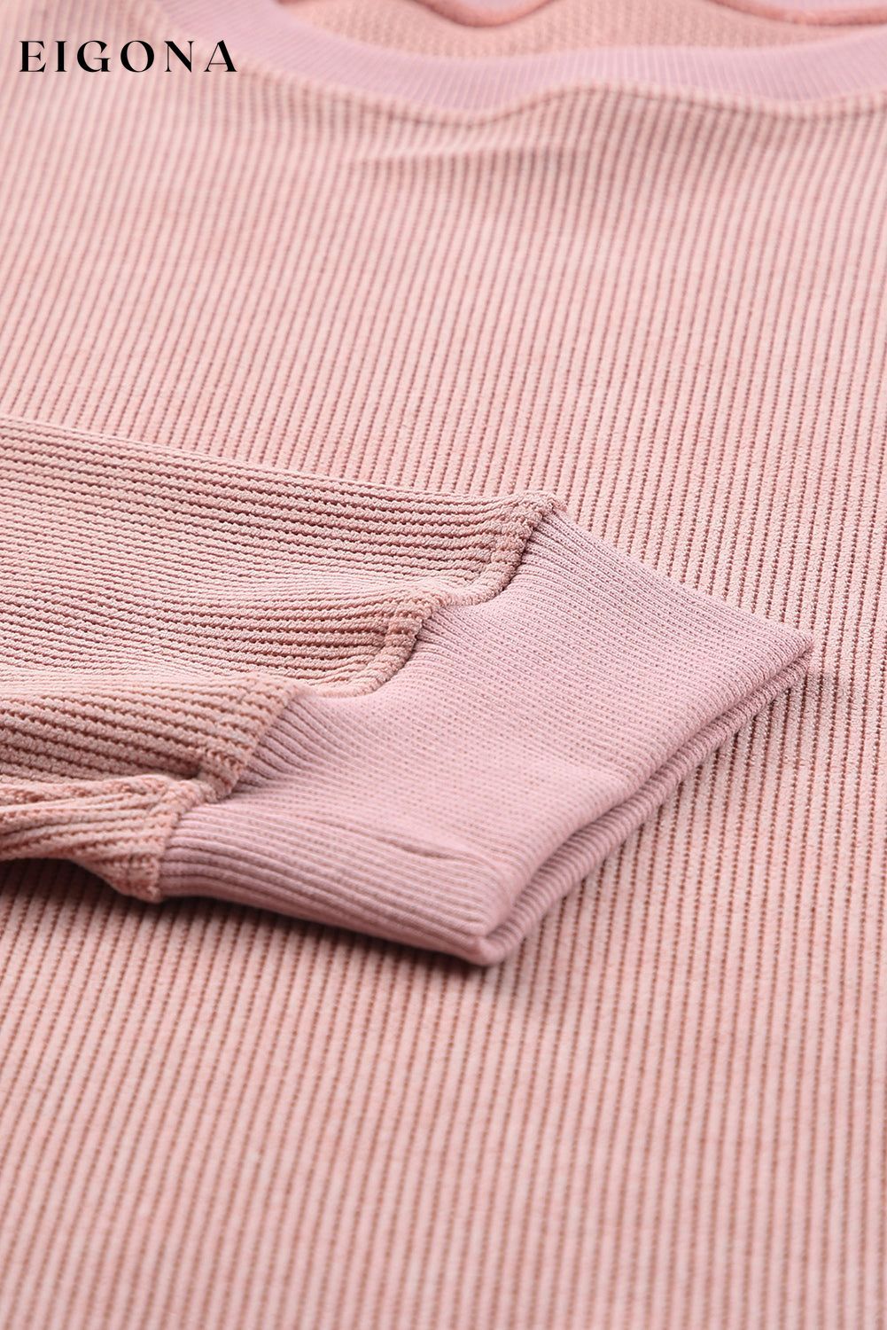 Pink Solid Ribbed Knit Round Neck Pullover Sweatshirt All In Stock Best Sellers clothes Color Pink Fabric Corduroy Hot picks long sleeve shirt Occasion Daily Print Solid Color Season Fall & Autumn shirts Style Casual Sweater sweaters tops