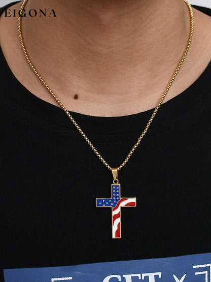 Color Block Flag Cross Necklace clearance sale