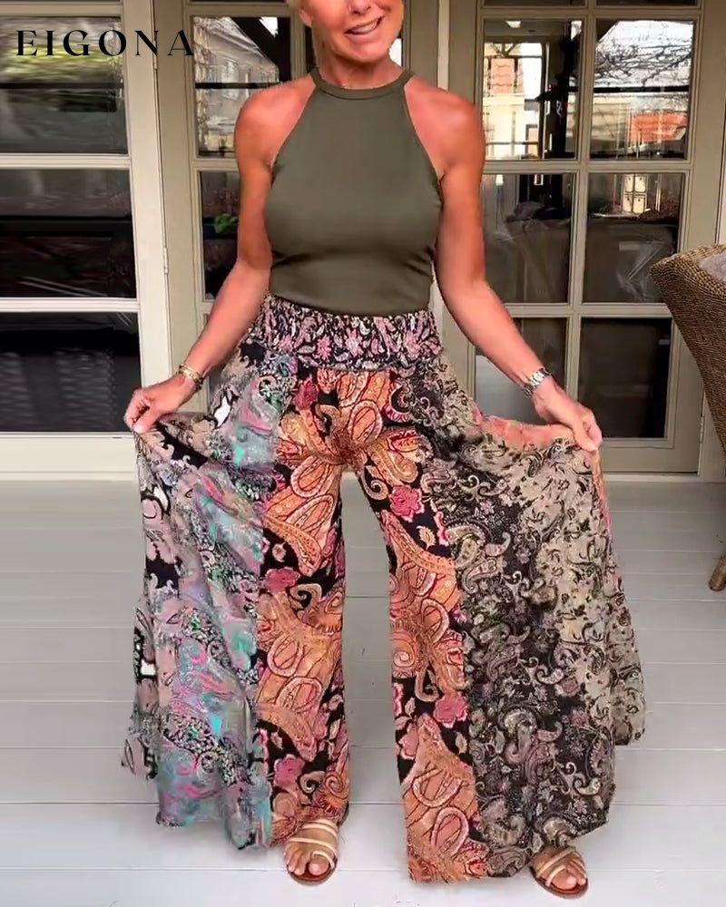 Printed pocket wide leg pants pants spring summer