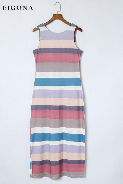 Striped Slit Sleeveless Maxi Dress casual dress casual dresses clothes dresses maxi dress Ship From Overseas SYNZ