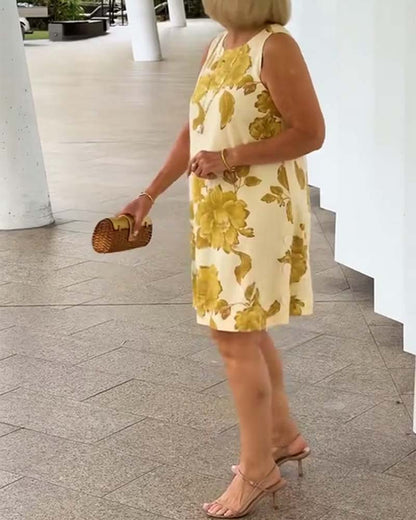 Large Floral Sleeveless Shift Dress