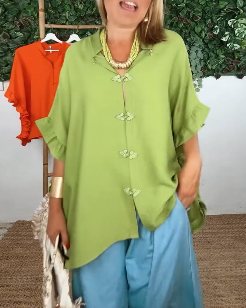 Lapel Button Bat Sleeve Shirt