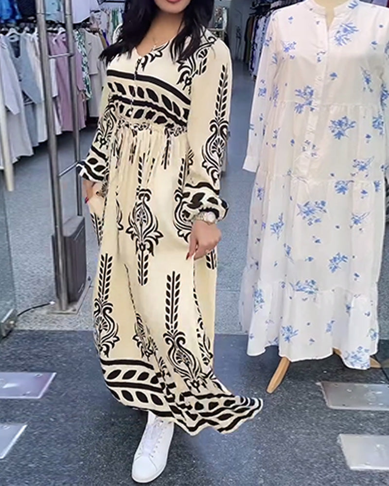 Lantern Sleeves V-Neck Waist Dress