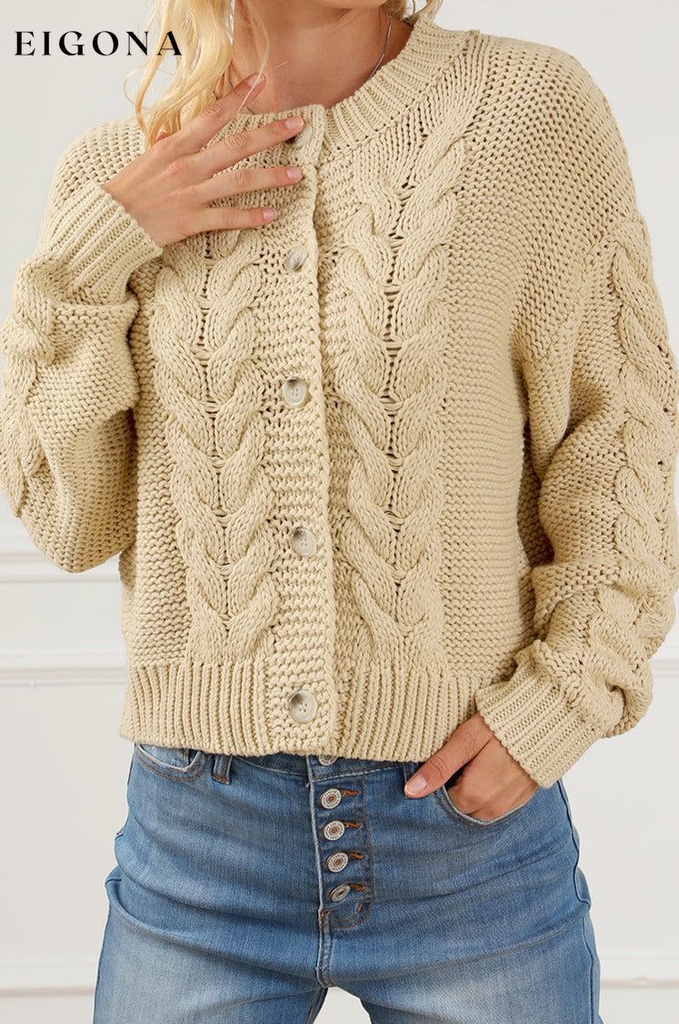 Apricot Cable Knit Buttoned Cardigan All In Stock clothes Occasion Daily Print Solid Color Season Fall & Autumn Style Southern Belle