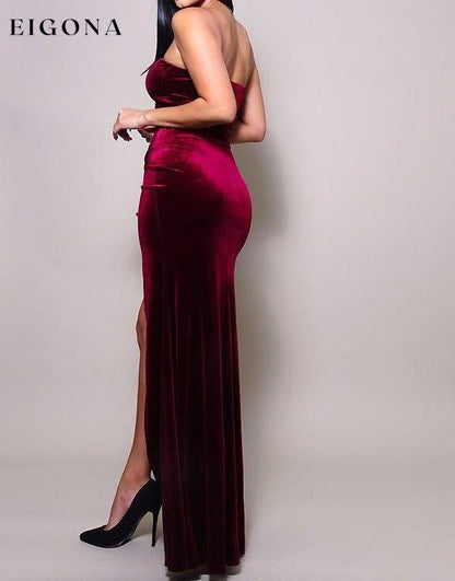 Strapless Sweetheart Maxi Velvet Dress APPAREL Burgundy CCPRODUCTS clothes dress DRESSES long dress maxi dress NEW ARRIVALS