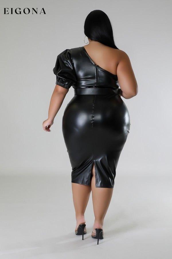 Faux Leather Semi-stretch Plus Size Sexy Elegant Dress Black CCPRODUCTS clothes dress dresses NEW ARRIVALS PLUS SIZE PLUS SIZE DRESSES short sleeve short sleeve dress short sleeve dresses