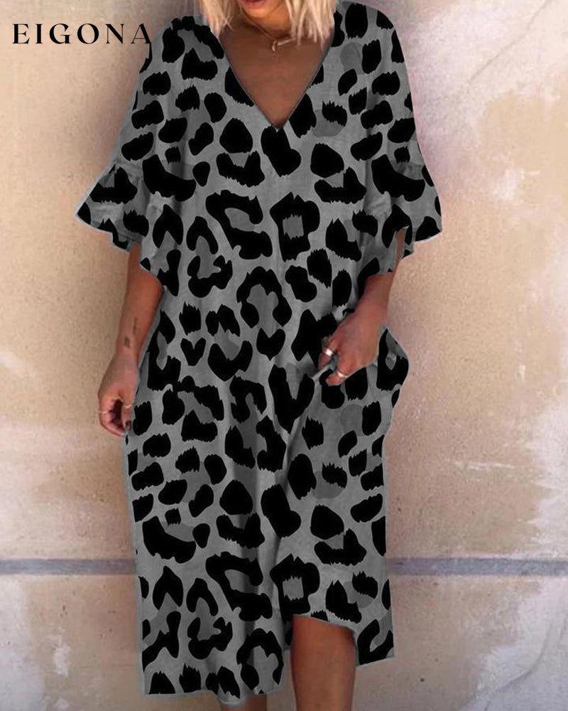 Leopard print V-neck loose dress Gray 2022 F/W 23BF 23BK Casual Dresses Clothes Dresses Spring Summer