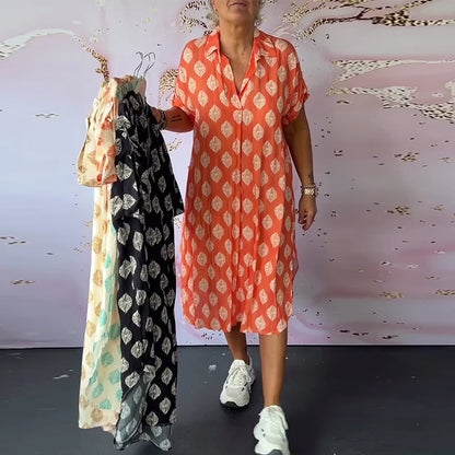 Lapel short sleeve loose dress