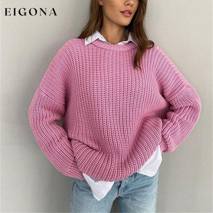 Women's casual round neck loose long sleeve sweater Pink clothes sweater sweaters