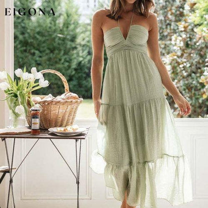 Off Shoulder Halter Long Dress Green Arm clothes dress dresses Hair Joint One-piece garment Shoulder Wedding dress