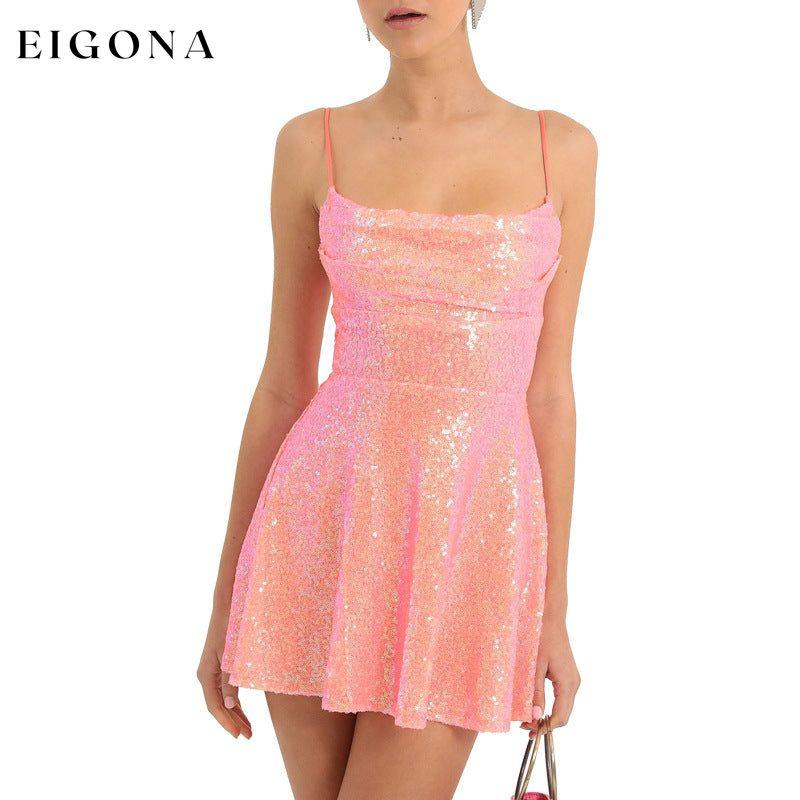 Sexy suspender sequin strappy dress Pink backless dress clothes cut out dress dress dresses evening dress formal dress halter dress mini dress short dress short dresses short sleeve dress