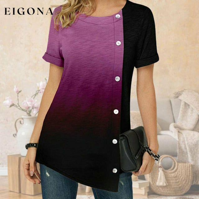 Gradient Irregular Patchwork T-Shirt Purple Best Sellings clothes Plus Size Sale tops Topseller