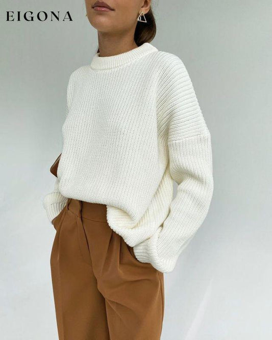 Women's casual round neck loose long sleeve sweater White clothes sweater sweaters