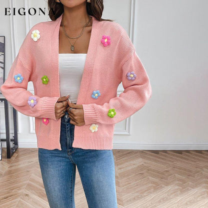3D Floral Knitted Cardigan Pink best Best Sellings cardigan cardigans clothes Sale tops Topseller