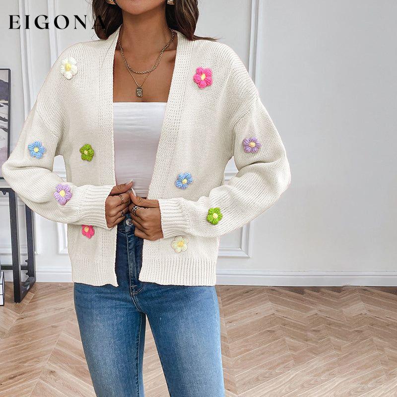 3D Floral Knitted Cardigan White best Best Sellings cardigan cardigans clothes Sale tops Topseller