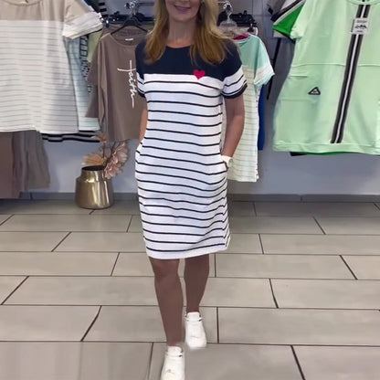 Crew Neck Casual Striped Dress