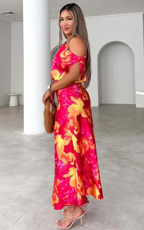 Maxi Dress - Hot Pink Yellow Floral