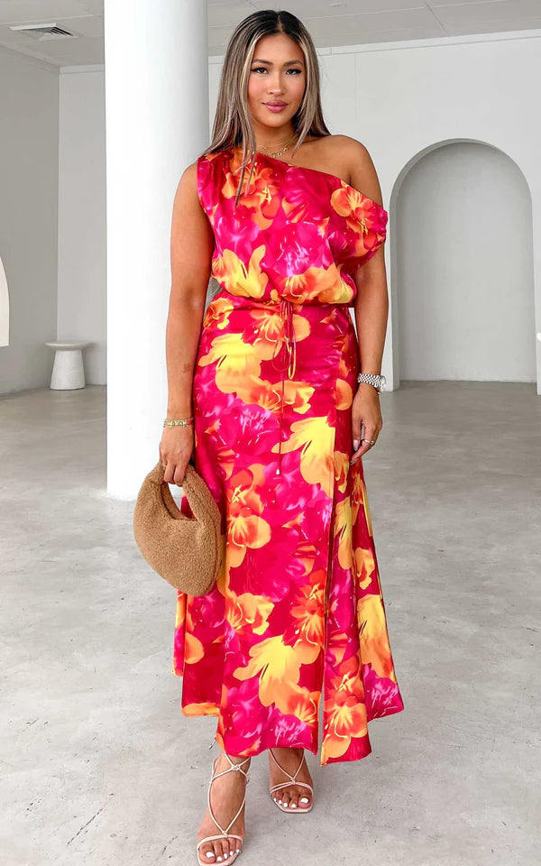 Maxi Dress - Hot Pink Yellow Floral