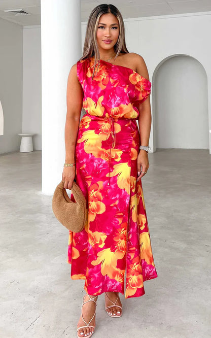 Maxi Dress - Hot Pink Yellow Floral