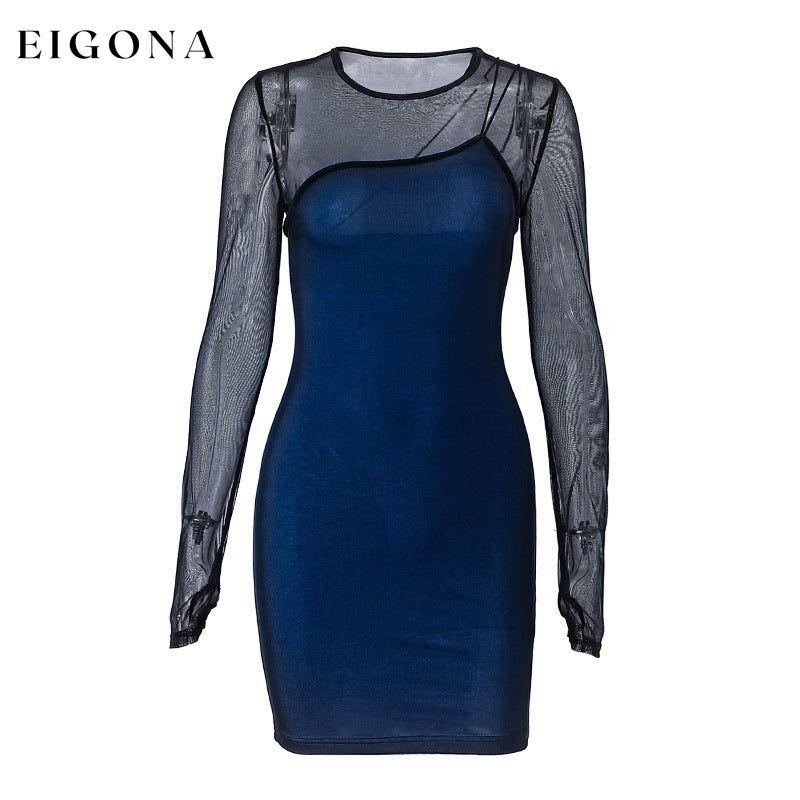 Summer Sexy French Design Slim Sheath Dress Women Blue clothes dress dresses mini dress