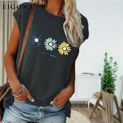 Casual Daisy Print T-Shirt Dark Gray Best Sellings clothes Sale tops Topseller