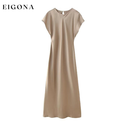 Autumn Women Clothing Silk Satin Texture Midi Dress Multi clothes dresses long dresses midi dress