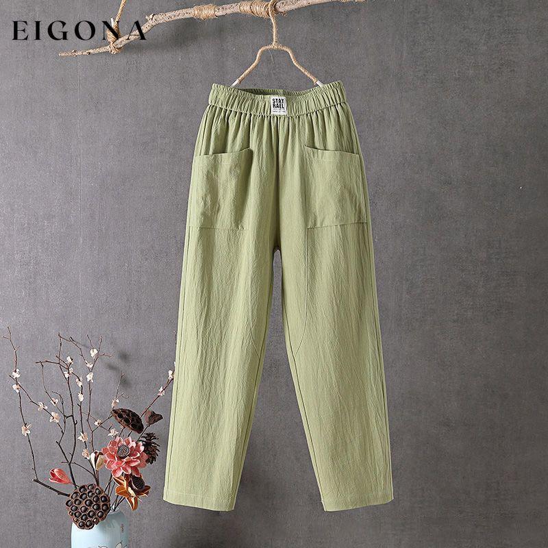 Solid Color Casual Trousers Green best Best Sellings bottoms clothes Cotton And Linen pants Plus Size Sale Topseller