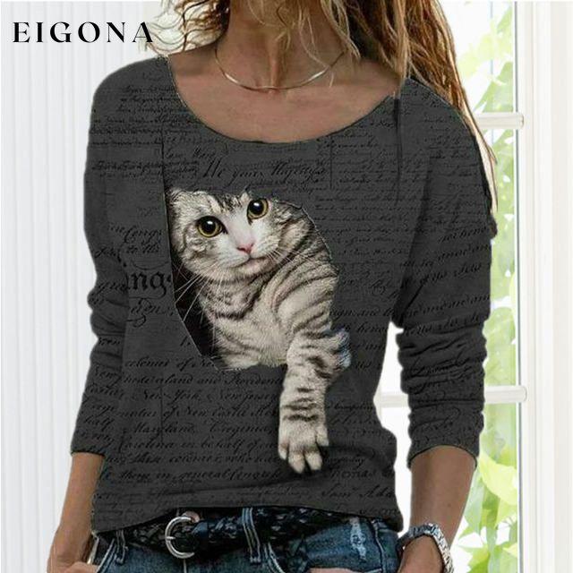 Fashion Cute Cat Print T-Shirt Black Best Sellings clothes Plus Size Sale tops Topseller