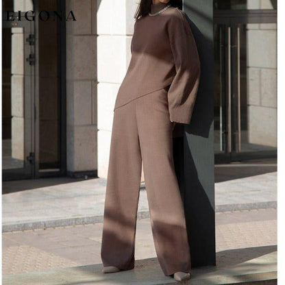 Half Turtleneck Irregular Asymmetric Sweater Suit Elegant Beveled Sweater Knitted Wide Leg Pants 2 pieces clothes long sleeve shirt pants set sets sweatshirt set