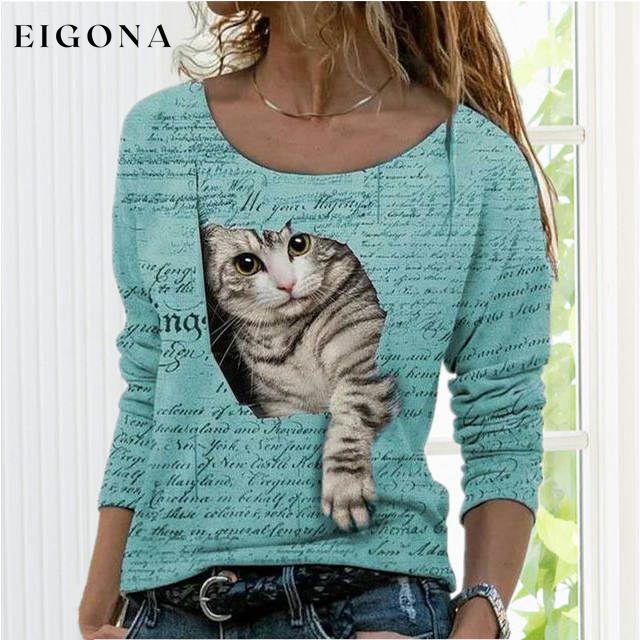 Fashion Cute Cat Print T-Shirt Green Best Sellings clothes Plus Size Sale tops Topseller
