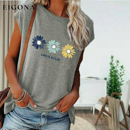 Casual Daisy Print T-Shirt Gray Best Sellings clothes Sale tops Topseller