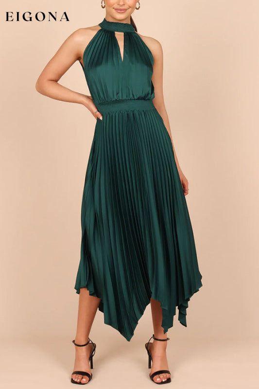 Women's Dress, folded solid color sleeveless halterneck V-neck irregular midi dress Green black jasper clothes dress dresses halter dress maxi dress midi dress