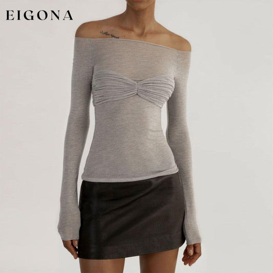 New Fashion Women's Clothing Lightweight See-Through Neck T-Shirt Top Grey blouse Clothes long sleeve shirts long sleeve top shirt shirts tops